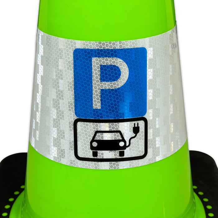 Leitkegel FLEX 75cm hoch mit Schild 30 x 20cm Parkplatz nur für Elektroautos / mit reflektierender Folie und Hinweisschild