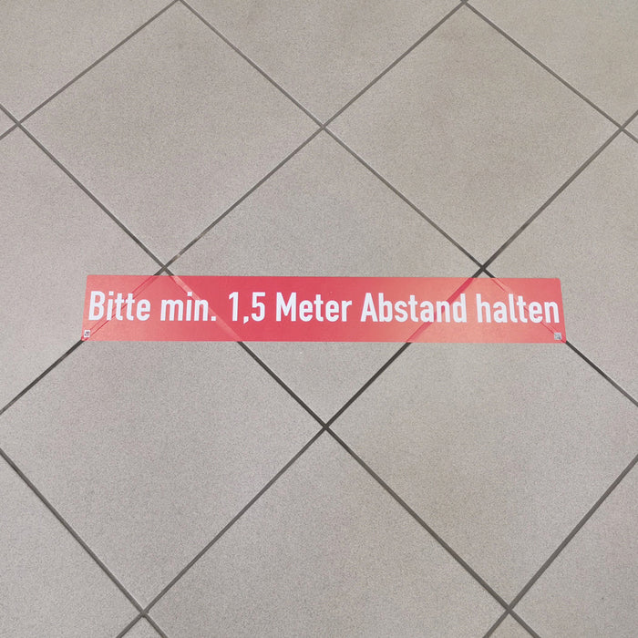 4 x Anti-Rutsch rote Fußboden Aufkleber -Bitte 1.5 m Abstand halten- 63x9cm