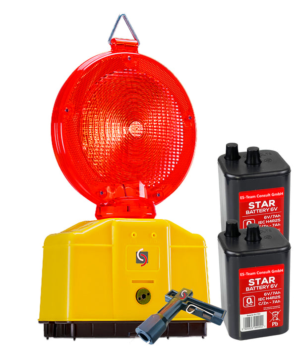 UvV Baustellenleuchte Warnleuchte gelb oder rot LED + 2 STAR Batterien 7Ah