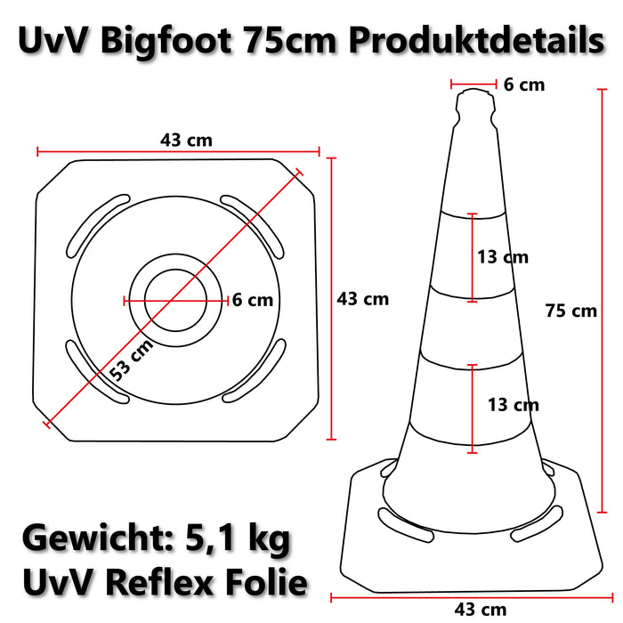 Leitkegel 75cm UvV Bigfoot "Kingdom" 5,1kg mit stark reflektierender Folie RA2CM