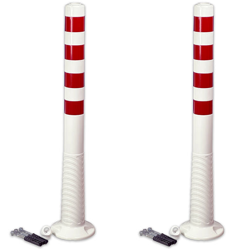 UvV-Shop UvV-Reflex Absperrpfosten, Poller 75 oder 100 cm hoch, flexibel weiß, rote reflektierende Folie, selbstaufrichtend inkl. Befestigungsmaterial und Schrauböse Pfostengröße 100cm Anzahl = 2