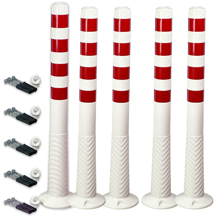 UvV-Reflex Absperrpfosten, Poller 75 oder 100 cm hoch, flexibel weiß, rote reflektierende Folie, selbstaufrichtend inkl. Befestigungsmaterial und Schrauböse