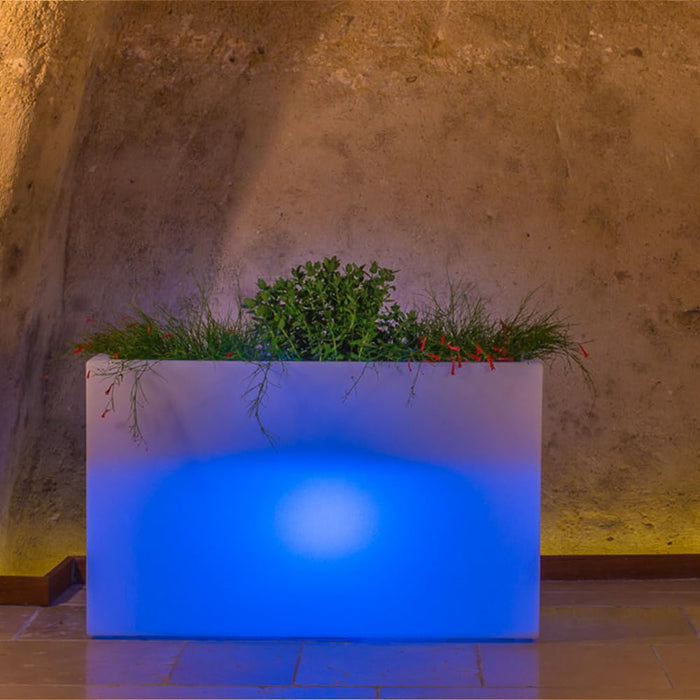 Design-Pflanzkübel Flowerpot XL Pflanzkasten 40 Liter Höhe 50cm Kunststoff weiß (LED Beleuchtung - RGB mit Netzstecker)