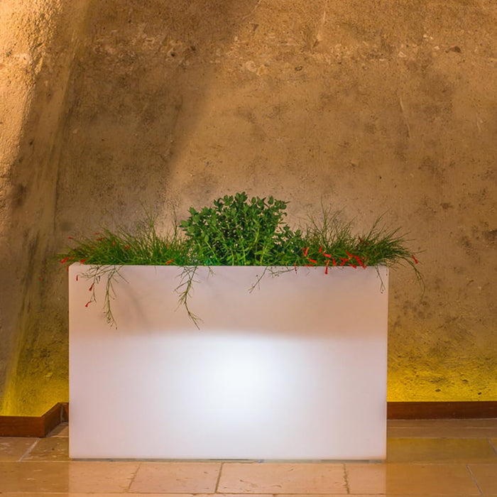 Design-Pflanzkübel Flowerpot XL Pflanzkasten 40 Liter Höhe 50cm Kunststoff weiß (LED Beleuchtung - RGB mit Netzstecker)