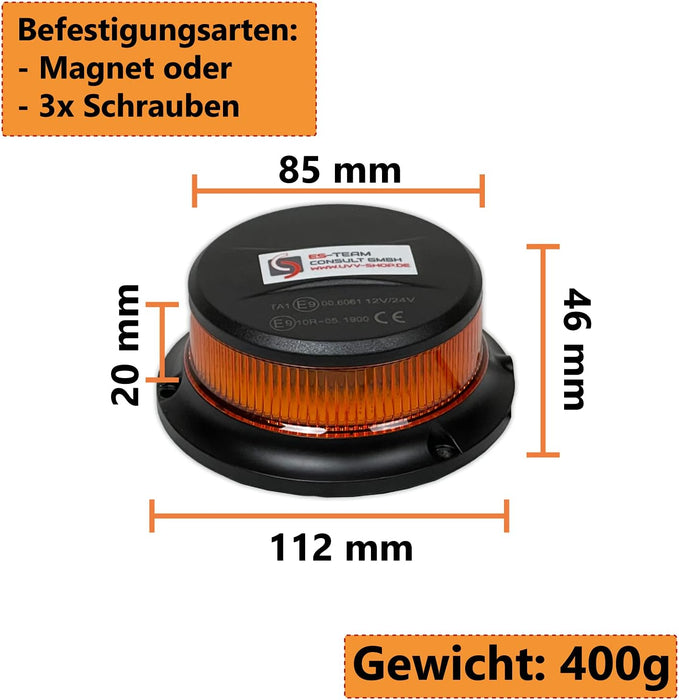 UvV Rundum Kennleuchte orange magnetisch + 4 x 3M-Folien magnetische  Kfz-Warnmarkierung Typ 823 + 45x15 cm Reflex Magnetschild (Halogen +  Wunschtext) : : Auto & Motorrad