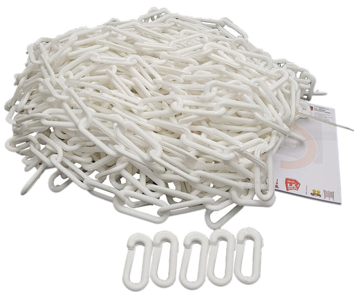 UvV-Shop Absperrkette 50 Meter Gliederkette Kunststoff 8mm Stark + 5 Notglieder Farbe: weiß7.5-8mm