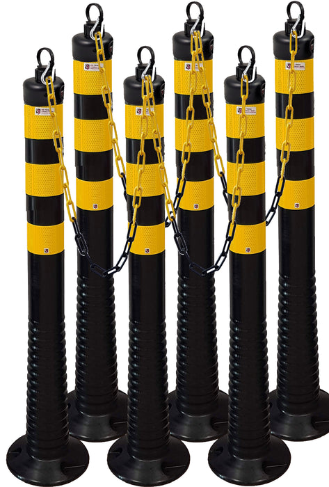 Flexible Kettenpfosten 6 x 75 cm schwarz, gelb mit Kette als Absperrset
