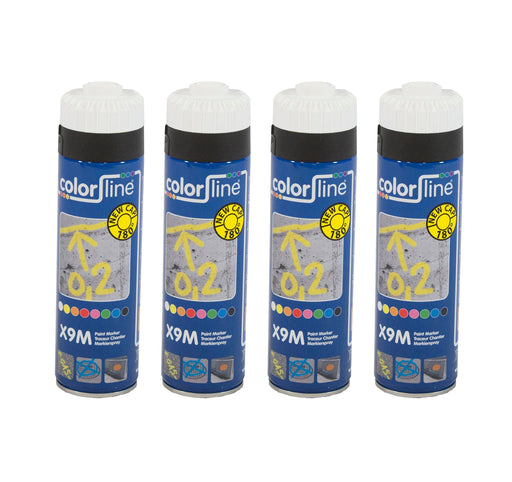 UvV-Shop Colorline PAINT MARKER - X9M -WEISS- 4 x 500 ml Spraydose, Sprühdose mit neuem Deckel für noch bessere Sprayergebnisse (180° Rundum-Kopf). Markierungsfarbe, Spray (weiß)