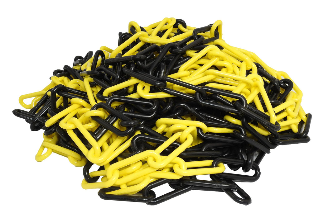 UvV Sperrpfosten Set 10 flexible Kettenpfosten Höhe: 75cm schwarz, gelbe Reflexfolie mit 50m Absperrkette Kunststoff schwarz/gelb 8mm
