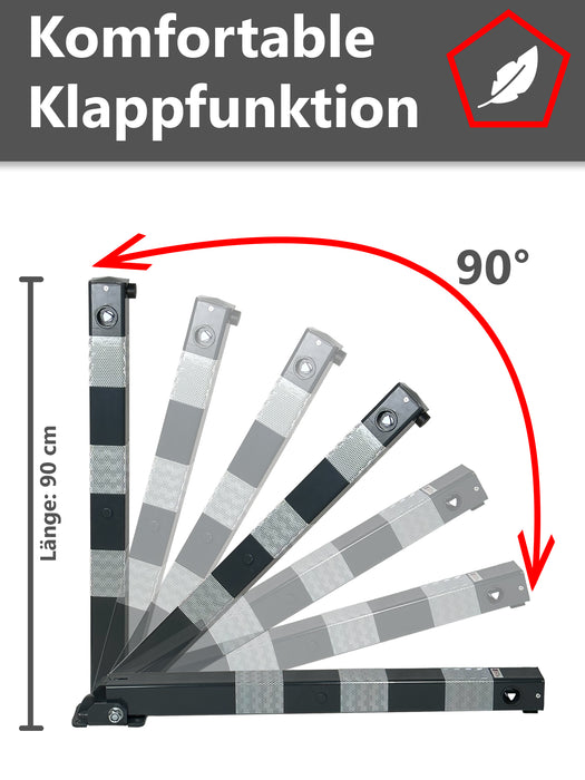 UvV Design Absperrpfosten Comfy 70x70mm klappbar Dreikant DIN3223 Stahl feuerverzinkt pulverbeschichtet + Reflexfolie