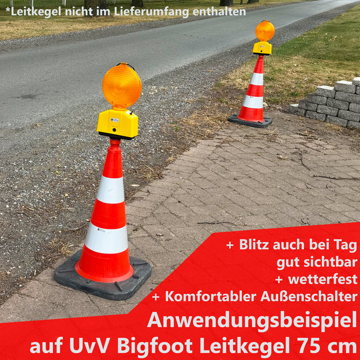 Leitkegel 75 cm mit Blitzleuchte – Komplettset, RA2, 5,5 kg, kippstabil, Recycling-PVC/HD-PE