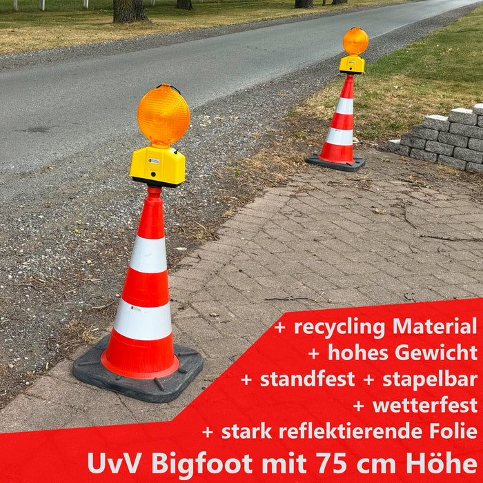Leitkegel 75 cm mit Blitzleuchte – Komplettset, RA2, 5,5 kg, kippstabil, Recycling-PVC/HD-PE
