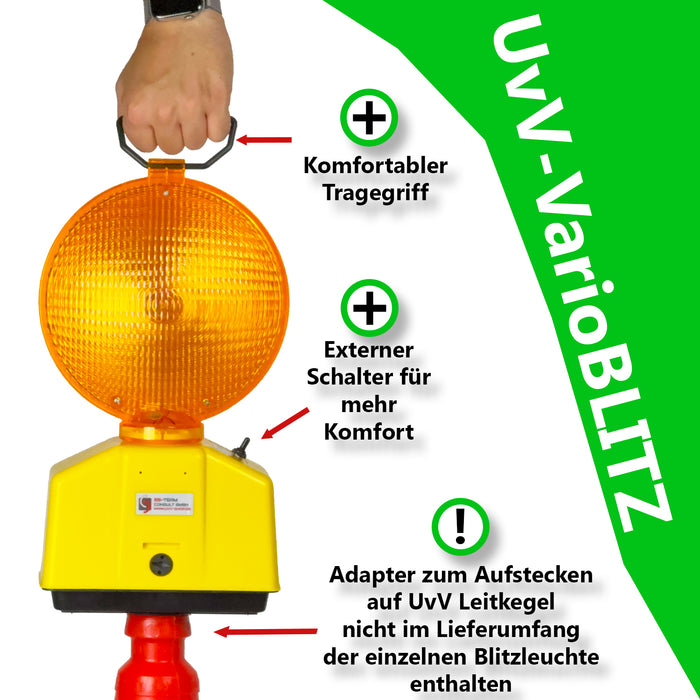 Leitkegel 75 cm mit Blitzleuchte – Komplettset, RA2, 5,5 kg, kippstabil, Recycling-PVC/HD-PE