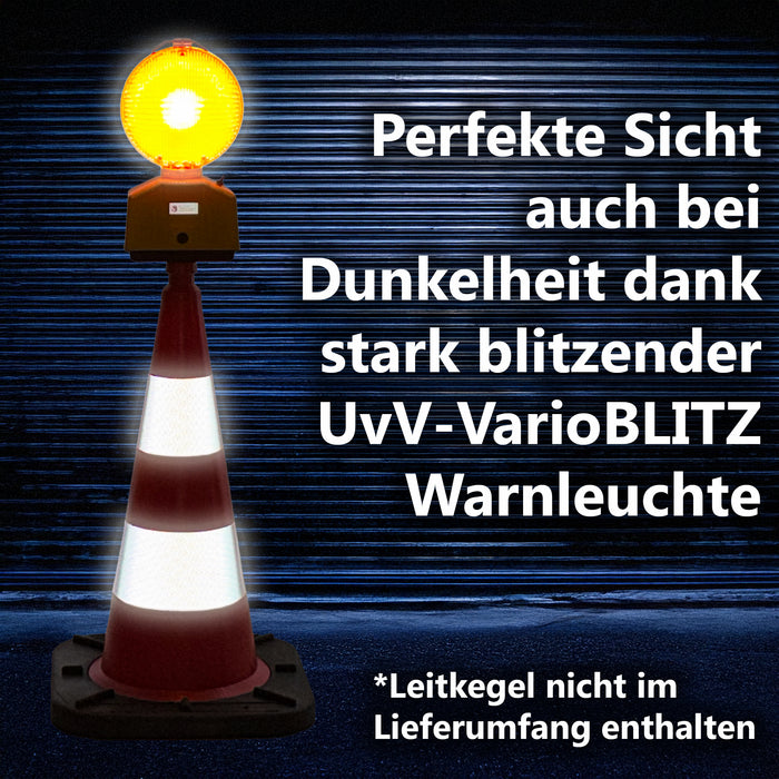 Leitkegel 75 cm mit Blitzleuchte – Komplettset, RA2, 5,5 kg, kippstabil, Recycling-PVC/HD-PE