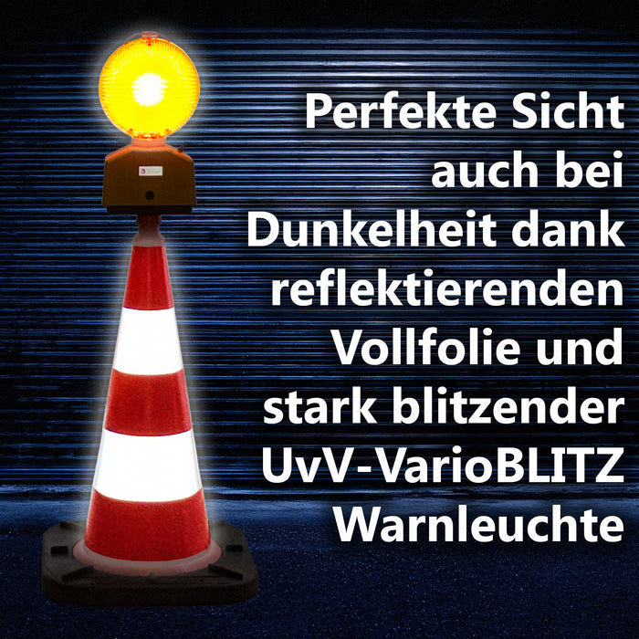 Leitkegel 75 cm mit Blitzleuchte – Komplettset, RA2, 5,5 kg, kippstabil, Recycling-PVC/HD-PE