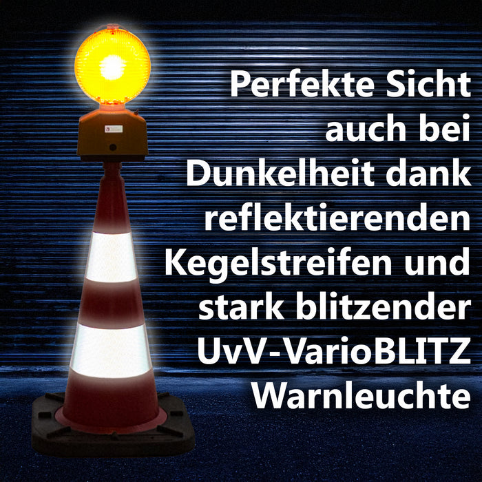 Leitkegel 75 cm mit Blitzleuchte – Komplettset, RA2, 5,5 kg, kippstabil, Recycling-PVC/HD-PE