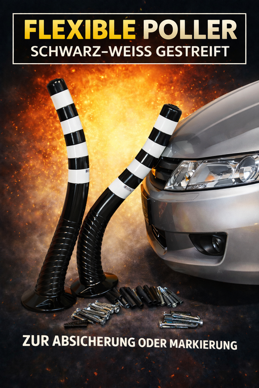 UvV-Shop UvV Absperrpfosten Ecoline flexibel 75 oder 100cm schwarz mit Reflexstreifen inkl. Befestigungsmaterial 5 x Pfosten Länge: 100 cm