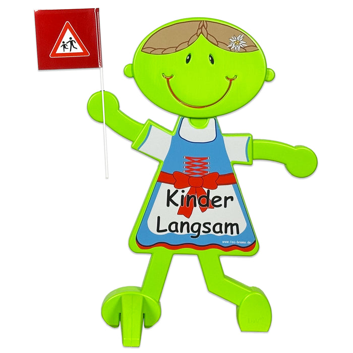 UvV 3D Sicherheitsschild Loisl /Resi Kinder Langsam Warnschild Warnpuppe Lederhose oder Dirndl