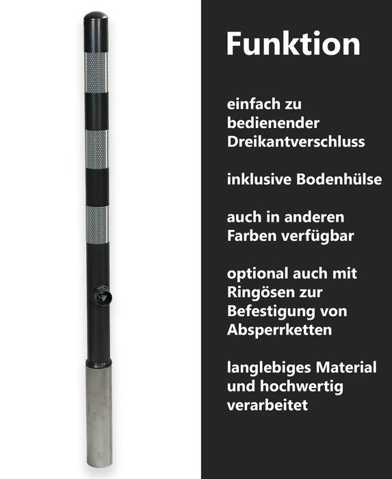 UvV-Shop UvV Skive Absperrpfosten Eisenglimmer Ø60 mm herausnehmbar Dreikantschloss feuerverzinkt Folie silber RA2 C ohne Ösen