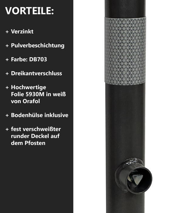 UvV-Shop UvV Skive Absperrpfosten Eisenglimmer Ø60 mm herausnehmbar Dreikantschloss feuerverzinkt Folie silber RA2 C ohne Ösen