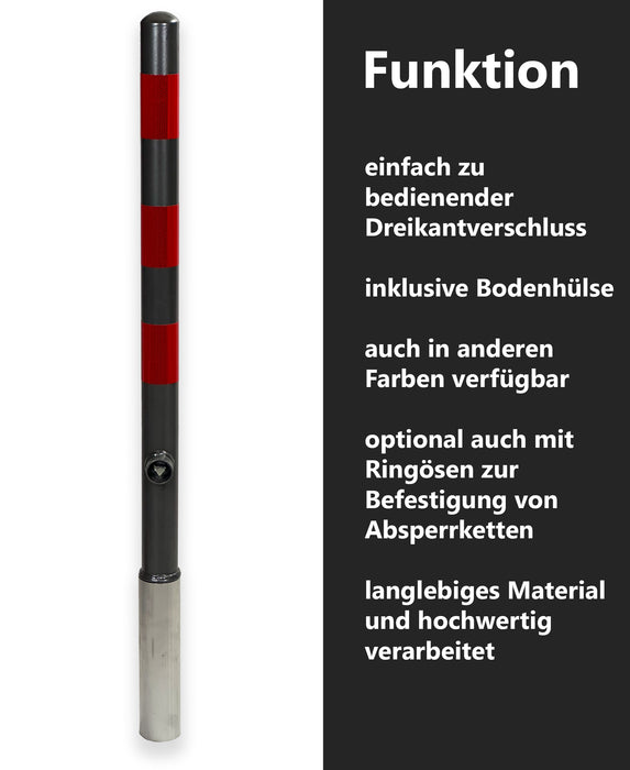 UvV-Shop UvV Skive Absperrpfosten Eisenglimmer Ø60 mm herausnehmbar Dreikantschloss feuerverzinkt Folie silber RA2 C ohne Ösen