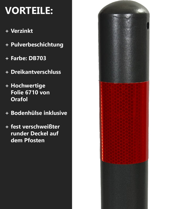 UvV-Shop UvV Skive Absperrpfosten Eisenglimmer Ø60 mm herausnehmbar Dreikantschloss feuerverzinkt Folie silber RA2 C ohne Ösen