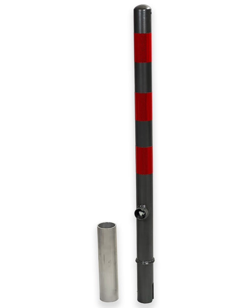 UvV-Shop UvV Skive Absperrpfosten Eisenglimmer Ø60 mm herausnehmbar Dreikantschloss feuerverzinkt Folie rot RA2 C ohne Ösen