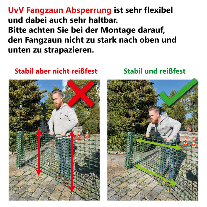 UvV-ELAST Mobiler Absperrzaun Kunststoff flexibles Warnnetz 50 m Rolle x 1 m hoch | 4kg