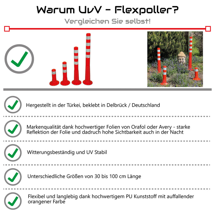 UvV flexible orange Premium Absperrpfosten 100cm 4 Reflexstreifen inkl. Befestigung