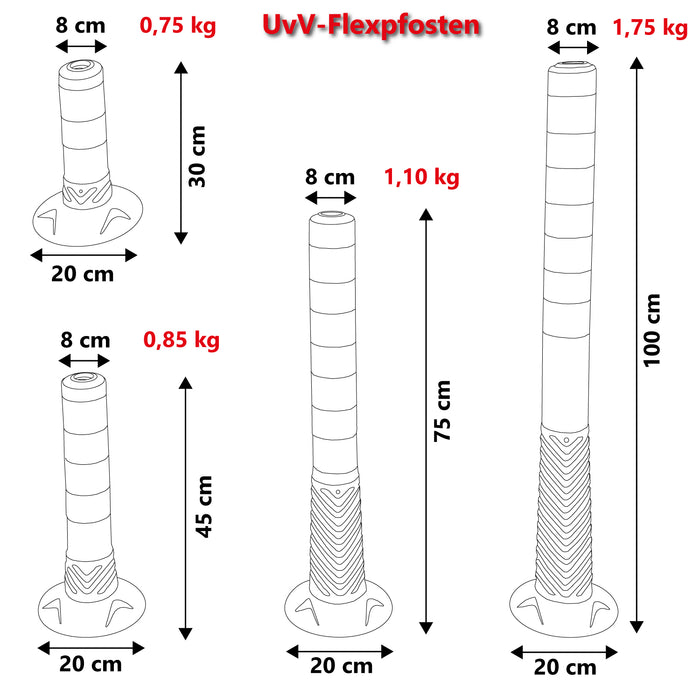 Flexible Premium Absperrpfosten, Poller 100 cm orange Reflexfolie RA2/C - 3 Stück Set