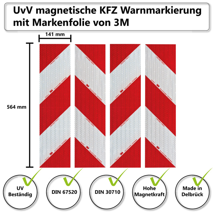 3M Kfz-Warnmarkierung Set magnetisch 3M | Set 4 x 141x564 nach DIN 30710