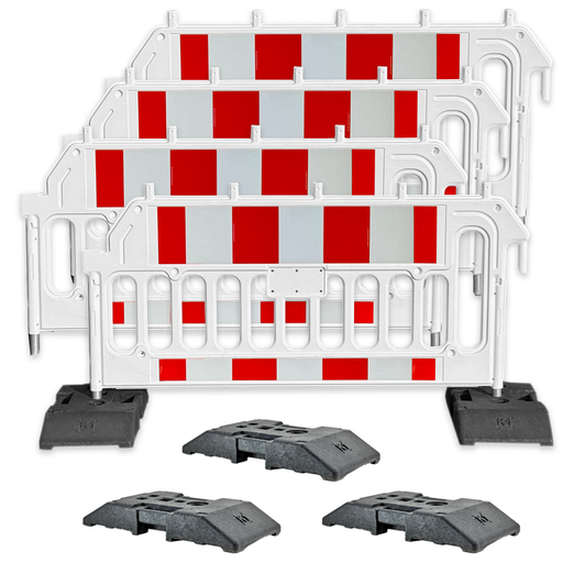 UvV-Shop UvV Absperrgitter ES-King 2 Meter Schrankenzaun ES + Set 4 Absturzsicherungen + 5 K1 Fußplatten mit RA1 oder RA2 (ES-King-Gitter-RA1)