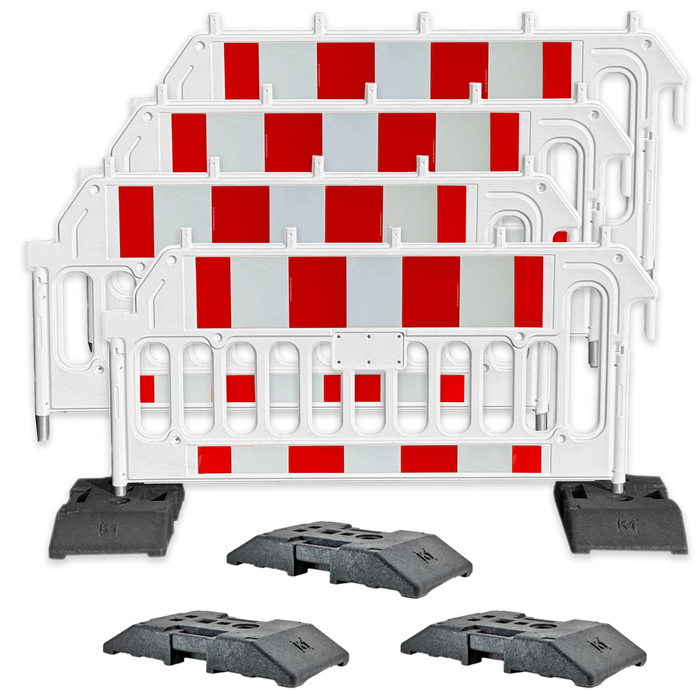 UvV-Shop UvV Absperrgitter ES-King 2 Meter Schrankenzaun ES + Set 4 Absturzsicherungen + 5 K1 Fußplatten mit RA1 oder RA2 (ES-King-Gitter-RA1)