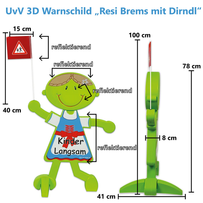 UvV 3D Sicherheitsschild Loisl /Resi Kinder Langsam Warnschild Warnpuppe Lederhose oder Dirndl