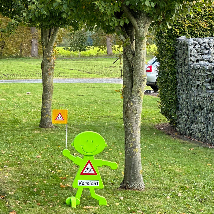 3D Warnschild "Vorsicht spielende Kinder" mit reflektierender Folie und Wunschtext für mehr Verkehrssicherheit