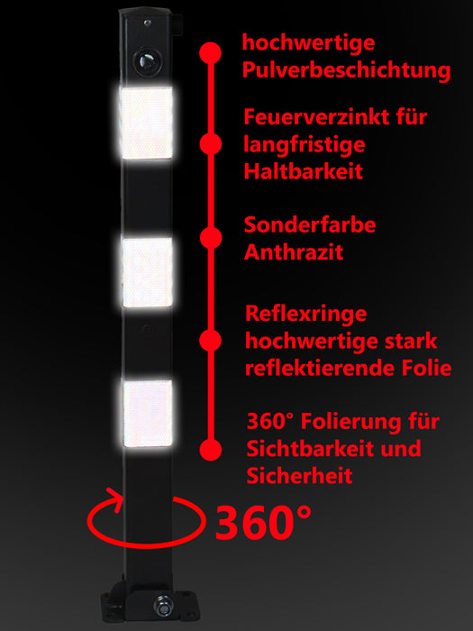 UvV Design Absperrpfosten Comfy 70x70mm klappbar Dreikant DIN3223 Stahl feuerverzinkt pulverbeschichtet + Reflexfolie