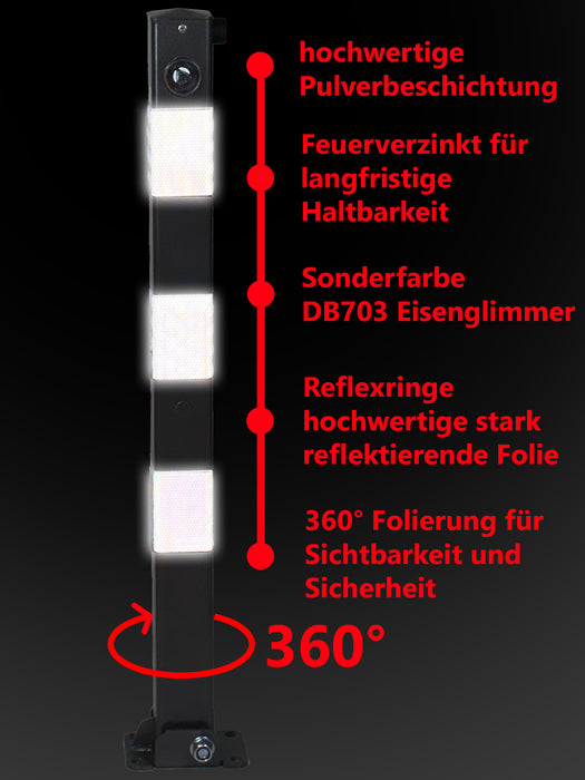 UvV Design Absperrpfosten Comfy 70x70mm klappbar Dreikant DIN3223 Stahl feuerverzinkt pulverbeschichtet + Reflexfolie