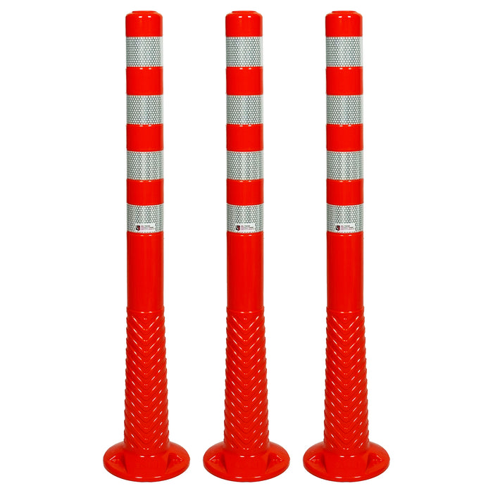 Flexible Premium Absperrpfosten, Poller 100 cm orange Reflexfolie RA2/C - 3 Stück Set