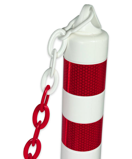 UvV-Shop Kettenpfosten Set flexibel mit schwerer Fußplatte (8 kg) 75 oder 100 cm Höhe 4 Pfosten und 5 m Kette 100 cm