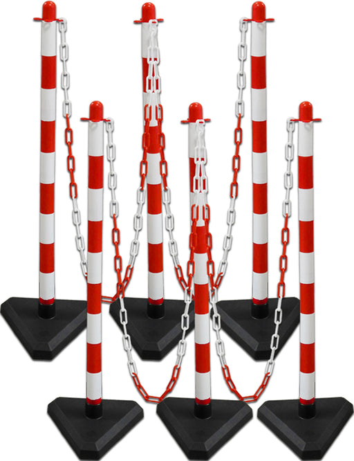 UvV-Shop UvV Kettenpfosten Lugano 3kg Beton Fuß rot weiß inkl. 2.5m Kette je Pfosten 6er Set