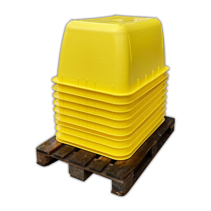 Mörtelkübel 2.Wahl gelb 200l Stahl-Schiene Mörtelwanne - Paletten Ware vom UvV-Shop - wahlweise mit oder ohne verzinkte Stahlverstärkung