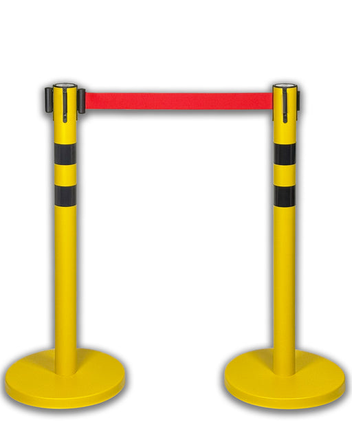 UvV-Shop UvV BounceLine Personenleitsystem, 2 gelbe Absperrpfosten 90 cm je 3 m Gewebeband mit Reflexfolie