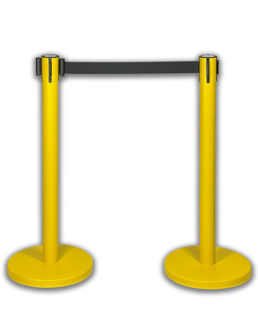 UvV-Shop UvV BounceLine Personenleitsystem, 2 gelbe Absperrpfosten 90 cm je 3 m Gewebeband Schwarz ohne Reflexfolie