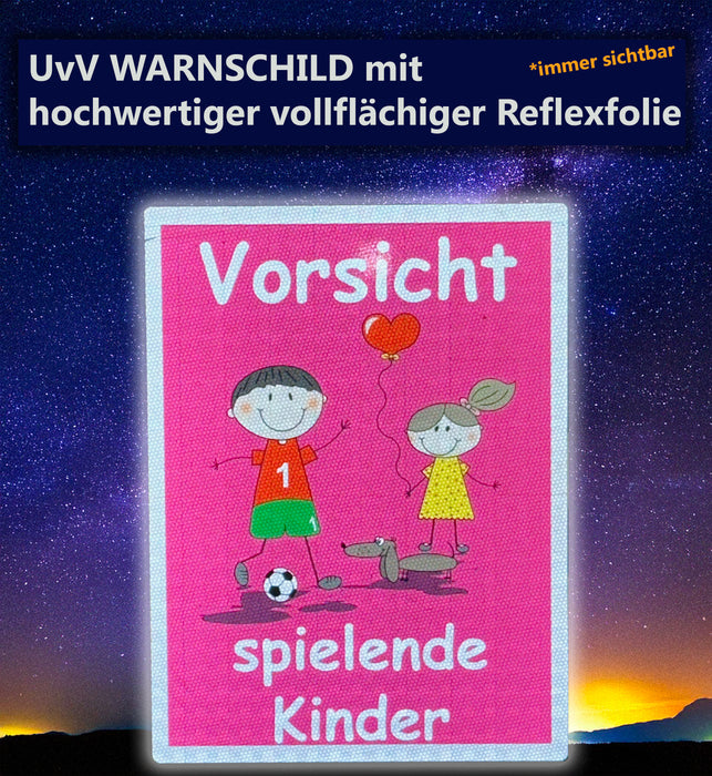 UvV Warnschild Vorsicht spielende Kinder 60 x 45 cm oder 30 x 20 cm reflektierend - hochwertiges Alu-Dibond Schild - Bedruckt mit reflektierender Folie - Gute Sichtbarkeit auch bei Dunkelheit