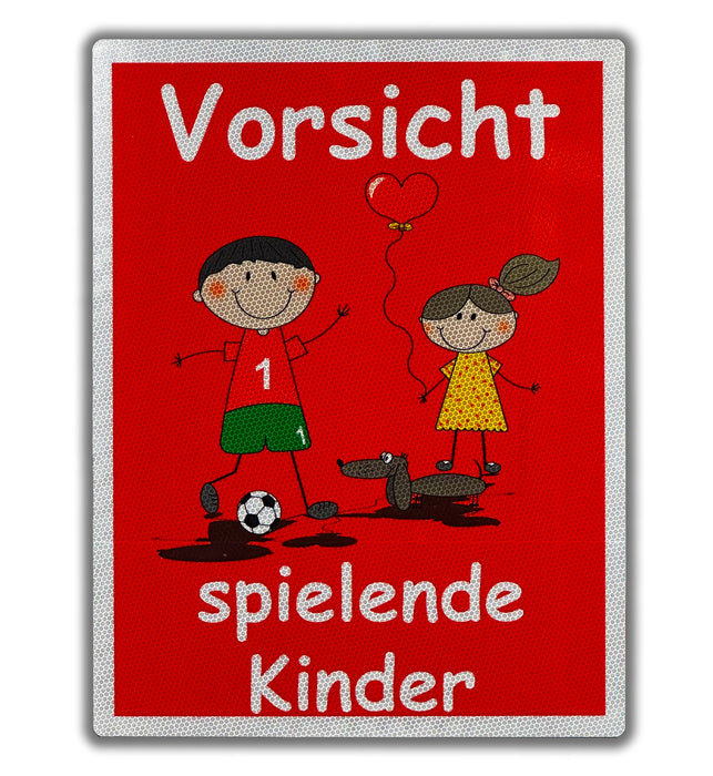 UvV Warnschild Vorsicht spielende Kinder 60 x 45 cm oder 30 x 20 cm reflektierend - hochwertiges Alu-Dibond Schild - Bedruckt mit reflektierender Folie - Gute Sichtbarkeit auch bei Dunkelheit