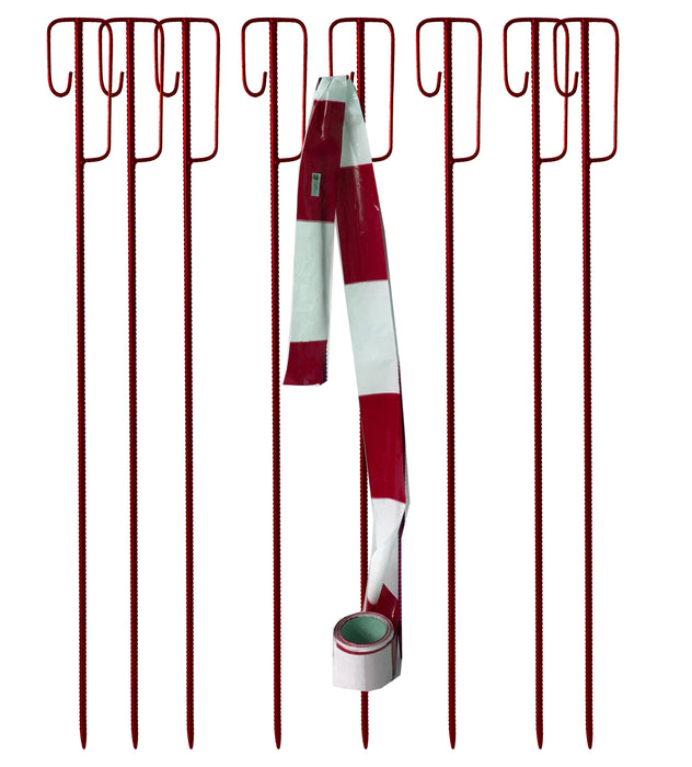 UvV Absperrleinenhalter Stahl Set Laterneneisen 1200 mm lang Ø14 mm mit UVV-Bügel und 1 Rolle (100m) Warnband/Absperrband