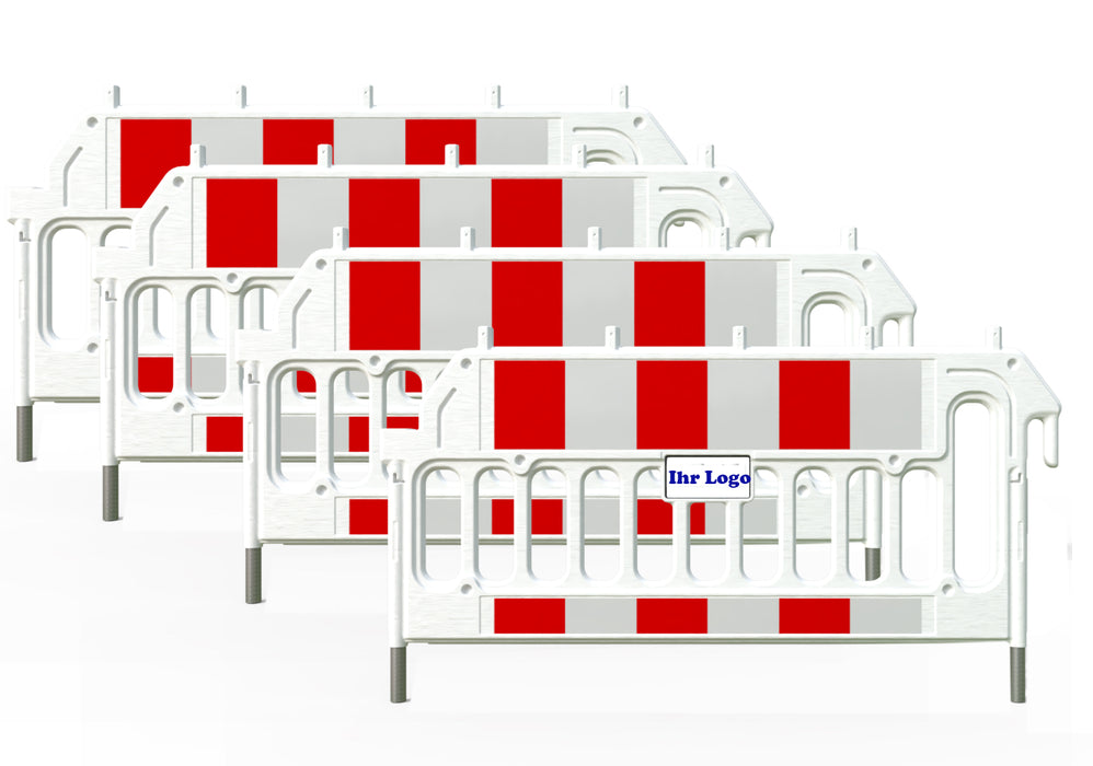 UvV-Shop Future ASS Schrankenzaun TL Set 4 x 2m + 5 x K1 Fußplatten Absperrset gem. RSA Folie RA1 + Logo