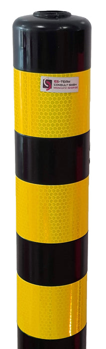 UvV Sperrpfosten Set 10 flexible Kettenpfosten Höhe: 75cm schwarz, gelbe Reflexfolie mit 50m Absperrkette Kunststoff schwarz/gelb 8mm