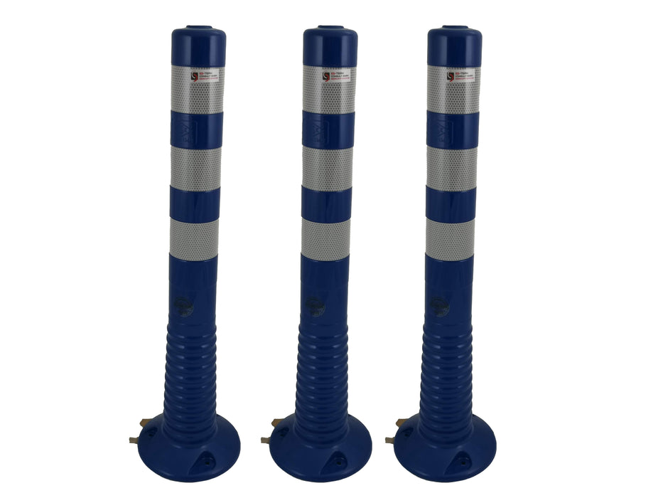 UvV-Shop 3 x flexible blaue Absperrpfosten Poller weiß reflektierend Set 75 oder 100 cm