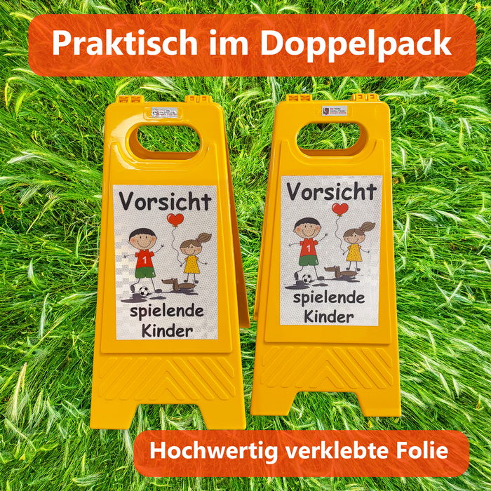 UvV-Shop 2 Stück Kinder Warnschild Aufsteller Vorsicht spielende Kinder
